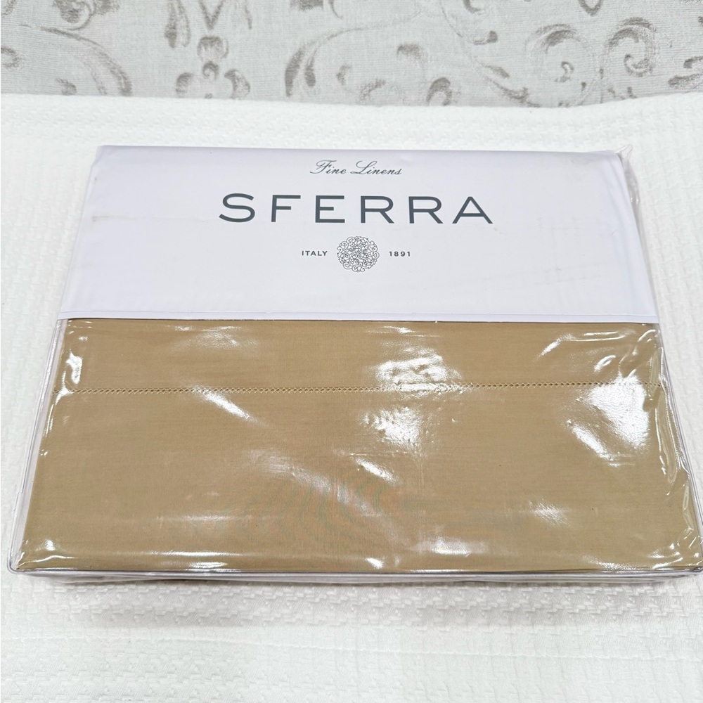 SFERRA LEONARDO PERCALE 4-PIECE CAL-KING SHEET SET IN OAT BROWN MADE IN ITALY